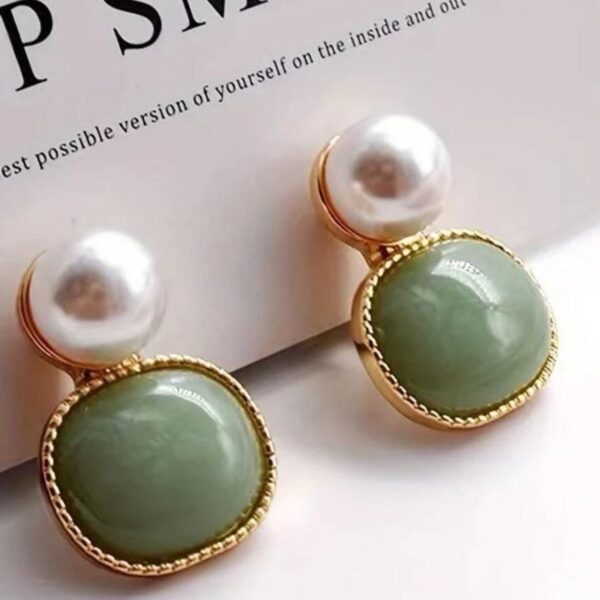 New Chinese Style Vintage Court Style Green Crystal Pearl All-match Stud Earrings
