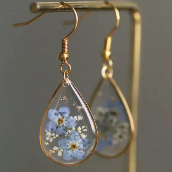 Blue Flower Trinket Transparent Epoxy Women's Earrings