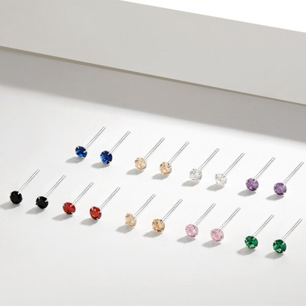 S999 Sterling Silver Four Claw Shiny Female Simple And Light Luxury High Sense Earrings For Couple