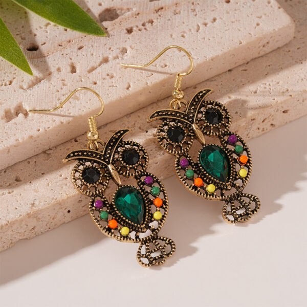 Women's Retro Ethnic Style Colorful Owl Earrings