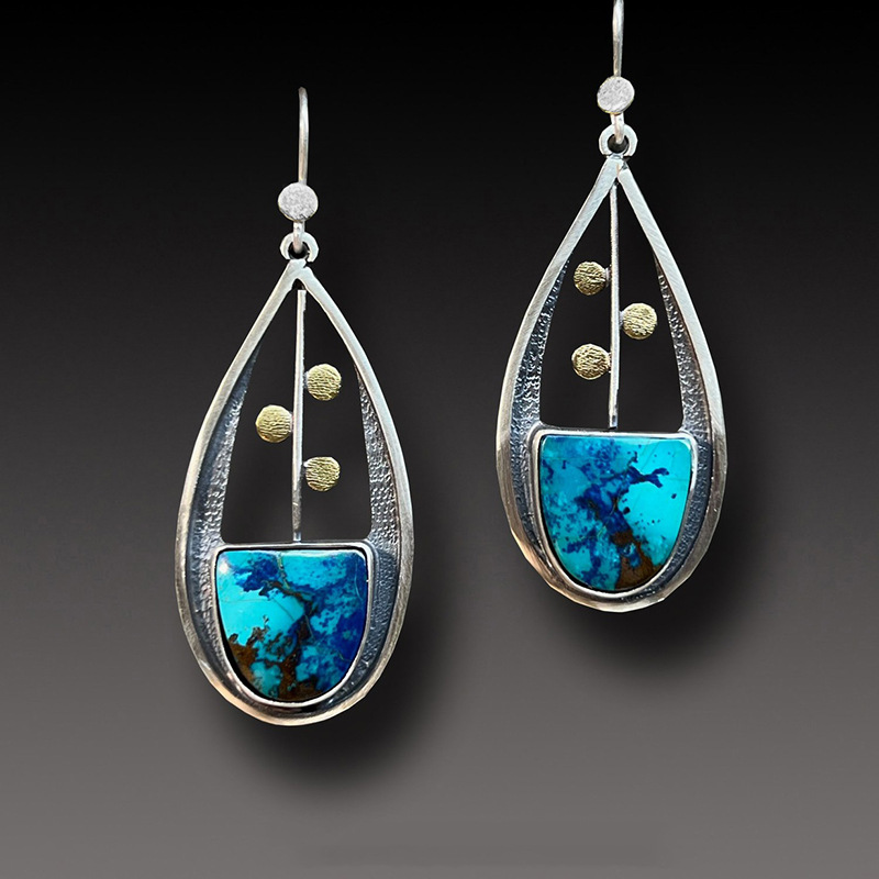 Women's Bohemian Blue Vintage Two-tone Metal Earrings - Image 2