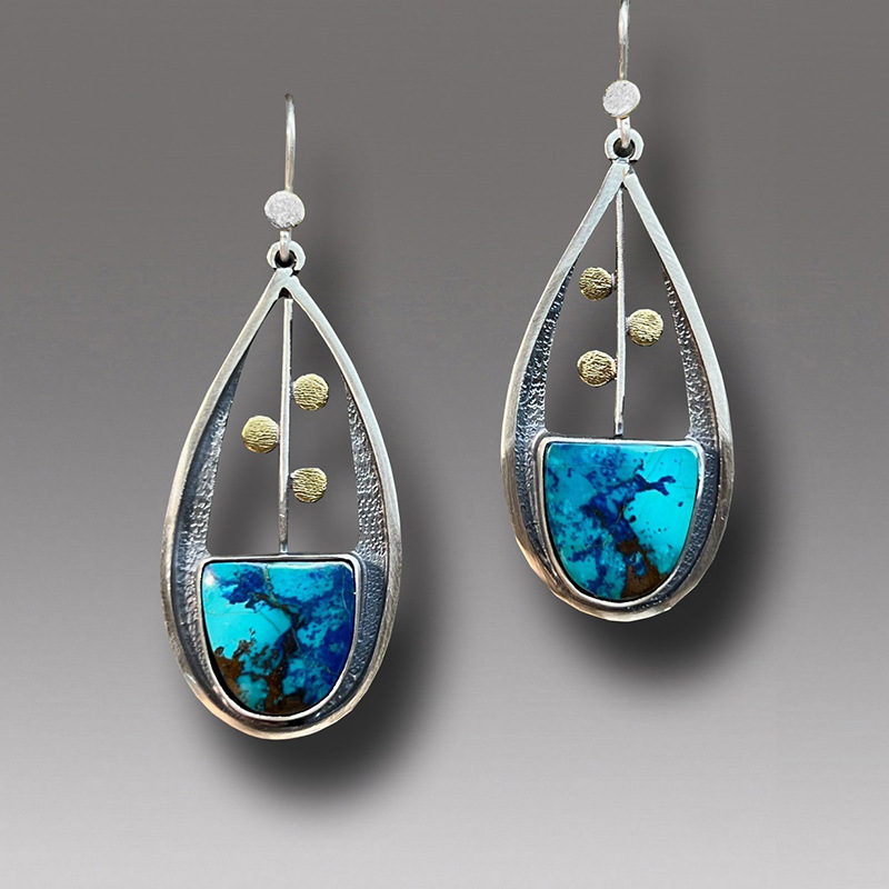 Women's Bohemian Blue Vintage Two-tone Metal Earrings - Image 4