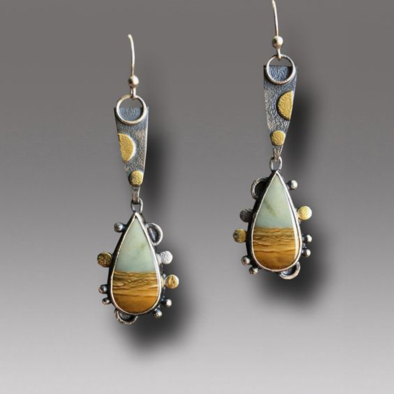 Women's Bohemian Blue Vintage Two-tone Metal Earrings - Image 5