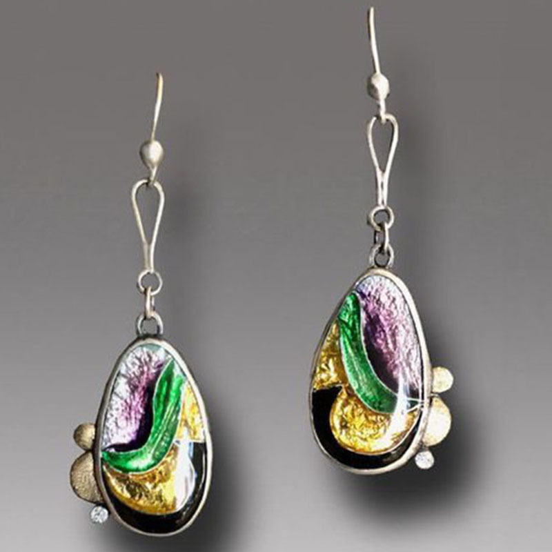 Women's Bohemian Blue Vintage Two-tone Metal Earrings - Image 10