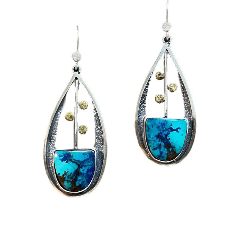 Women's Bohemian Blue Vintage Two-tone Metal Earrings - Image 6
