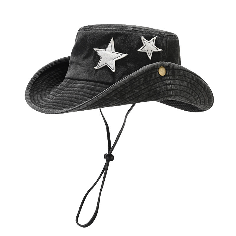 Western Denim Wind Pentagram Washed Old Mountaineering Sun Hat - Image 5