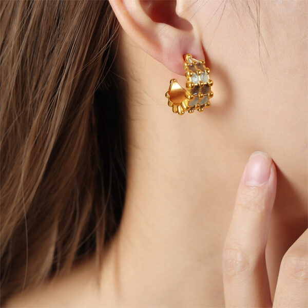 Fashion Personality All-match Simple Color Glaze Multi-layer Titanium Steel Gold Plated C- Shaped Earrings