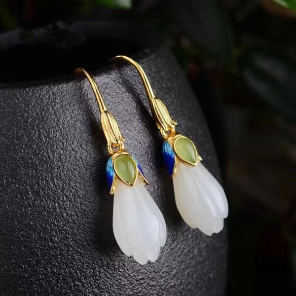 Hetian Jade Magnolia Earrings For Women